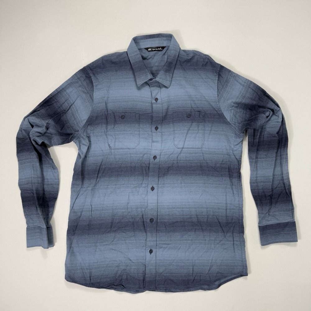 Travis Mathew Cloud Flannel Shirt Mens XL Blue Stripe Soft Golf Button Up 1MX436